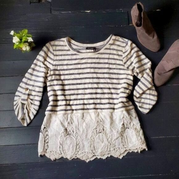 Anthropologie Striped Sweater with Lace Detail - Picture 1 of 8